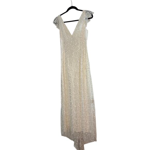 Jessica McClintock Ivory Beaded Embroidered Sheer Overlay Bridal Gown Dress - Picture 1 of 10